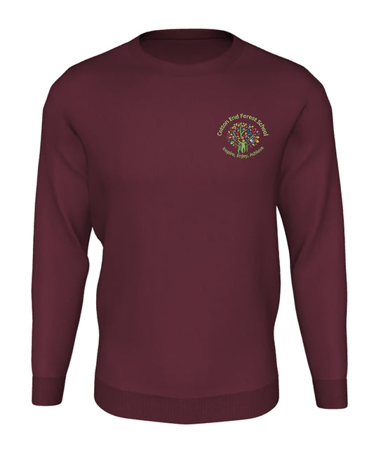 Cotton End Forest School - Burgundy Crew Neck Sweatshirt - School Uniform Shop