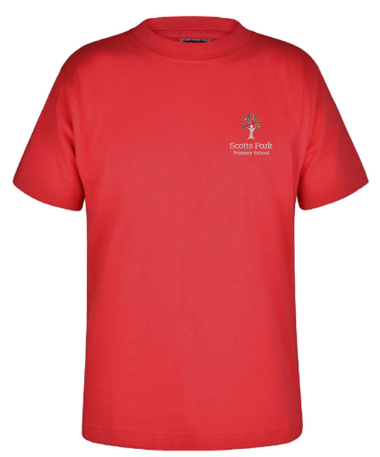 Scotts Park Primary School -  Unisex Cotton T-Shirt - Red - School Uniform Shop