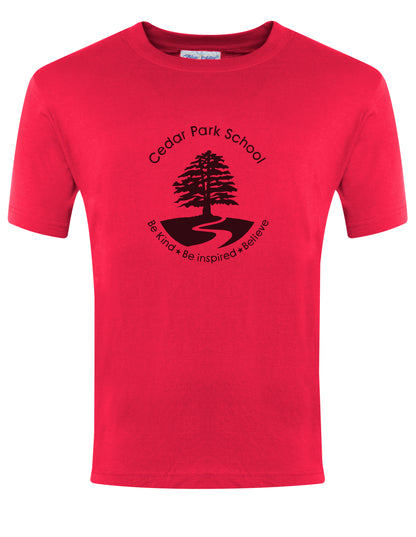 Cedar Park School - PE T-Shirt Unisex Cotton Red - School Uniform Shop